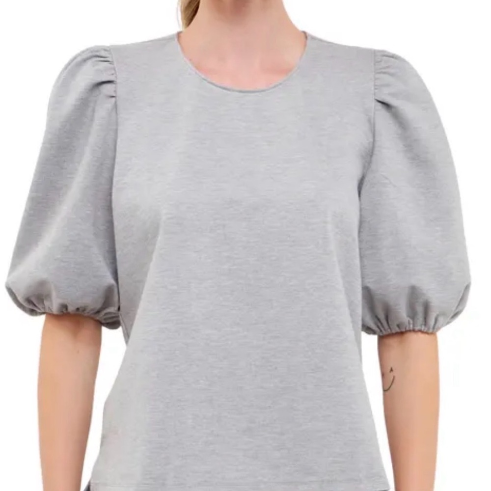 English Factory Light Gray Puff Sleeve Blouse